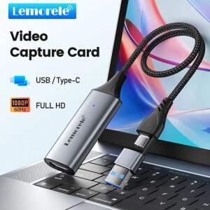 Lemorele 비디오 캡처 카드 USB2.0 HDMI 호환 USB/Type-c 게임 그래버 레코드 1080P 스위치 xbox호환 플스