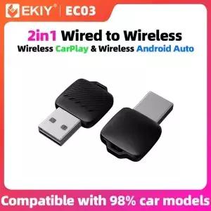 EKIY 2in1 무선 카플레이 동글 안드로이드 오토 어댑터 차량용 지능형 시스템 AI 스마트 박스 유선 지원