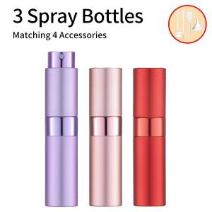 3pcs+4 액세서리 8ML 향수 스프레이 병 3개 깔때기 빨대 디스펜서