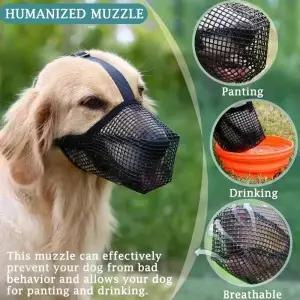Dog Muzzle Adjustable Pet Snout Cover Breathable Anti-Bite Mask with Lick-Proof Design for Drinking