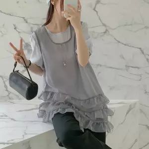 [옷자락]여성 시스루 프릴 언발 캉캉 레이어드 민소매 여름 조끼