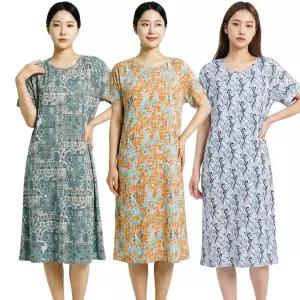 까실이 기하 반팔원피스 여성 쿨 아이스 파자마 홈웨어 여름 잠옷 원피스