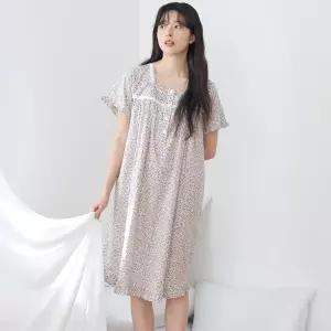 메이플라워 보라잔꽃 반팔 순면 여성 빅사이즈 원피스 잠옷