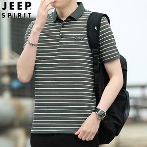 JEEP SPIRIT 여름 피케 스트라이프 셔츠 남성 여름 반팔 티셔츠