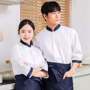 남녀공용 7부 조리복 조리사복 쉐프복 쿡복 주방유니폼 중식 식당 호텔 주방복 흰색