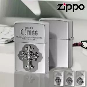 ZIPPO 크로스메탈 순은 장식 에칭가공 라이터 정품