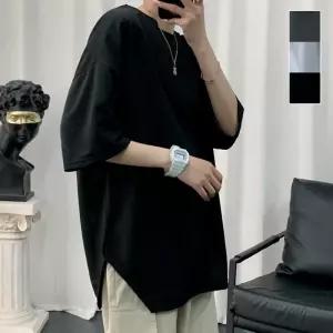 남성 오버핏 옆 트임 라인 포인트 데일리 반팔티