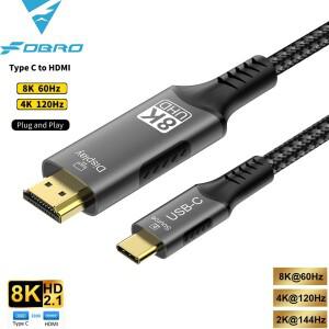 타입 C to HDMI 케이블 8K@60Hz 4K@120Hz 2K@240Hz USB C to HDMI 2.1 코드 TV 컨버터 맥북 아이패드 삼성