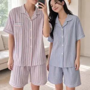 브리즈 스트라이프 커플 파자마 세트 여름 시어커서 잠옷