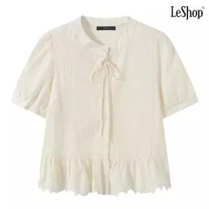 [르샵]레이스 리본 펀칭 반팔 블라우스 (DQ2BA053A)