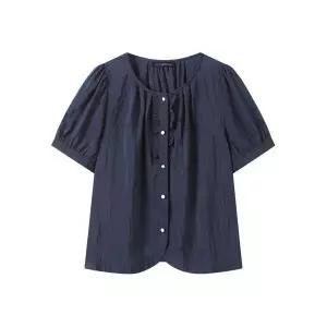 [나인식스뉴욕]러블리 라운드넥 셔링 포인트 반팔 블라우스 NQ2BA039L0 _P427312153