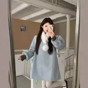 스커트 여친 모직 봄 A라인 소매 원피스+퍼 이른 정장 머플러 admr1
