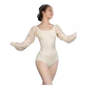 발레레오타드 긴팔 발레옷 여성용 시스루 성인 공연 의상 무대