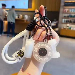 [디베르지니] 화이트 헬스 키링 원판 쉐이크통 덤벨 운동 크로스핏 키홀더 가방키링 빽꾸 가꾸