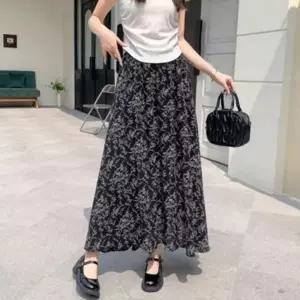 (색상 블랙 FREE)롱치마 데일리 쉬폰롱치마 휴양지룩 패턴 밴딩 시원한 여름 클릭유도 프린팅 화사한무드
