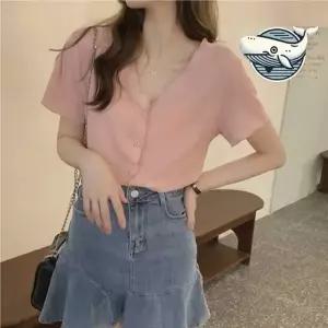 트렌디한 여성 브이넥 반팔 카디건 여름 패턴 볼레로 크롭 숏 여름 비치 카디건 용 루즈핏 니트 얇은