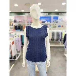 한정수량 [크로커다일레이디] 쭈글이 소재 보트넥 민소매 티셔츠 네이비 CLDM-TS915