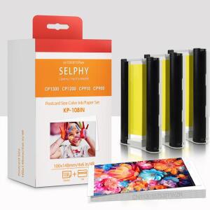 KP108IN Canon Selphy CP1500 용지 및 잉크 세트 4 x 6 인치 CP1300 CP1200 CP900 CP910 컴팩트 무선 포토