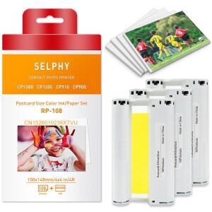 Canon Selphy 컬러 잉크 및 용지 세트와 호환 CP1500 CP1300 CP1200 CP910 CP900 인화지 프린터 KP108IN KP