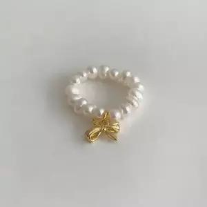 (925 Silver) Pebble pearl ribbon ring B (WEEC8A0)
