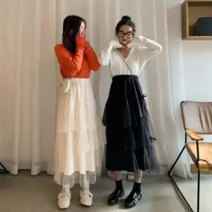 셀럽하우스 여성 귀여운 망사스커트 캉캉 롱스커트 레이스스커트