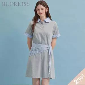 [블루레이스] [2SET]셔츠 카라 배색 원피스+스카프_B6M3OP3361