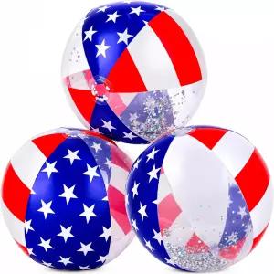 플로티파이 USA 비치볼 - 3팩 패트리어티 수영장 미국 국기 디자인 풍선 플로티 글리터 포함 7월 4일