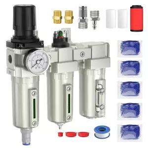 1/2 NPT 공기 압축기 물 분리기 0-240 PSI 조절기 미립자 필터 합체 건조제 건조기 금속 그릇 자동 배수기