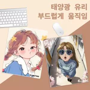 GOGOFREE 강화유리 마우스패드 | 캐릭터 디자인 방수 미끄럼방지 게이밍/사무용 20x24cm,S