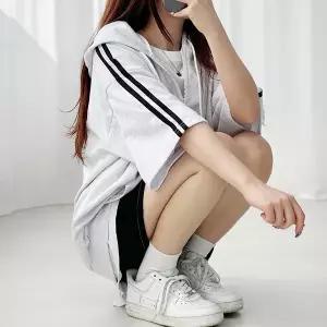 [보리보리/불량소녀]두줄 라인 반팔 후드집업