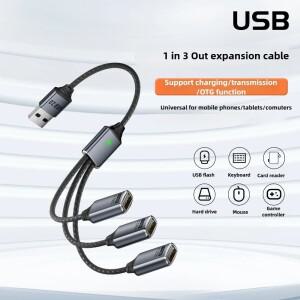 USB 허브 분배기 케이블 (충전/데이터 전송용 차량용) 3포트 확장 Type-C to 어댑터 플래시 OTG 지원