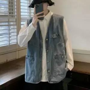 조끼상점 여성 여름 조끼 남자 빈티지 오버핏 데님 복고 베스트 레트로