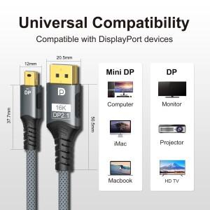 Mini DP - DisplayPort 16K 케이블 DP2.1 MacBook Air 프로젝터용 양방향 변환 전송 16K@60Hz 8K@120Hz