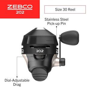 Zebco 202 스핀캐스트 낚시 릴, 오른손 리트리브, 내구성 있는 올 메탈 기어, 스테인리스 스틸 픽업 핀, 10파운드 Zebco 낚싯줄 프리 스풀링,
