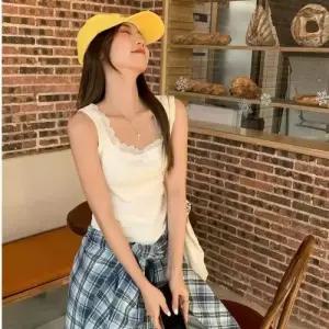 볼사스 여친 이너 여름 캐주얼 탑 빅사이즈 조끼 레이스 스퀘어넥 나시 캡 ADOR2