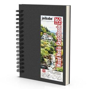 JOIBABE MIXED MEDIA SKETCHBOOK 160 GSM 위한 60장 저널 잉크용 예술가 14 6CM 패드 나선형 중성 21 5인치 아트 바운드 수채화 드로잉 연필 초보자를 아크릴 학생
