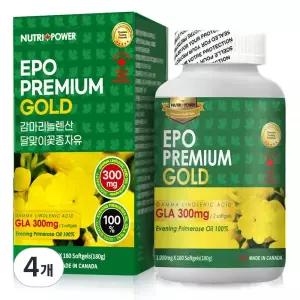 뉴트리파워 EPO 100 프리미엄 골드 GLA 300mg 감마리놀렌산 달맞이꽃종자유 180캡슐 4개 180정 선물세트 시