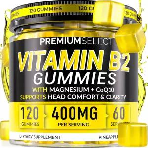 비타민 B2 구미 리보플라빈 400mg 마그네슘 CoQ10 및 B2가 포함된 120 에너지 머리 편안함 신경계 지원을