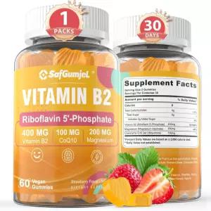 사프굼젤 비타민 B2 구미 편두통 및 두통 를 위한 마그네슘 CoQ10이 함유된 리보플라빈 400mg 무설탕 딸기