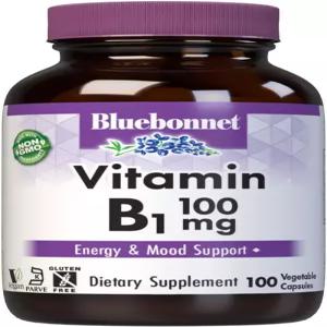 블루보넷 비타민 B1 100mg - 여성 및 남성을 위한 기분 지원 에너지 티아민 HCl 비 GMO 코셔 텐 프리 대두