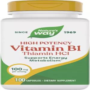 자연의 방식 비타민 B1 고효능 1회 제공량당 티아민 100mg HCl 에너지 대사 지원 텐 프리 100캡슐 포장은
