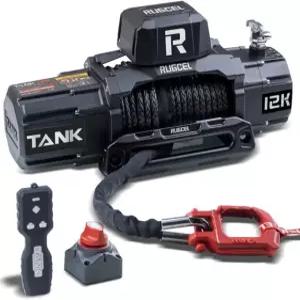 트럭 SUV용 RUGCEL WINCH 12000파운드 신형 방수 전기 합성 로프 윈치 12V 2 in 1 적외선 리모컨 유선 제어 블랙 포함 TANK 12000 BLACK