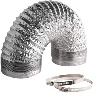 4인치/100mm 8FT 긴 플렉스 공기 알루미늄 호일 덕트 건조기 2 개의 클램프가있는 HVAC 용 성장