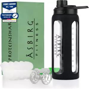 Asbirg 2.0 35온스 유리 단백질 셰이커 병 - BPA 프리 누수 방지 뚜껑 스테인리스 스틸 믹싱 볼 및 실리콘