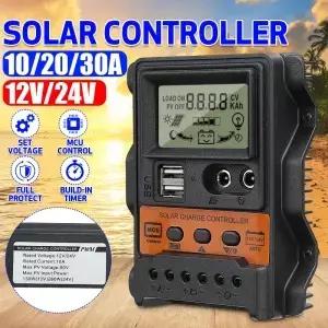 새로운 태양열 충전 컨트롤러 PWM LCD 디스플레이 10A 20A 30A 12V 24V 듀얼 USB 5V 출력 태양 패널 충전기