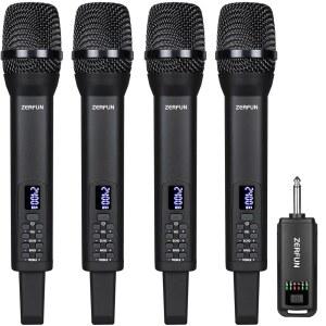 ZERFUN 충전식 무선 마이크 4, 노래방 노래 교회 파티를 위한 에코 트레블 BASS VOL 제어 기능을 갖춘 프로 핸드헬드 시스템 다이내믹, 1/4인치 출력, D240, 블랙