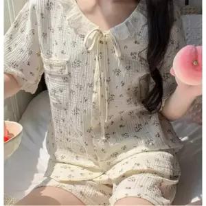 [텐바이텐][홍은]요루면 잠옷 세트 부드러운 순면 반팔 반바지 여름 파자마 세