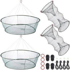 메고세이지 2PCS 낚시 미끼 덫과 2PCS 접이식 낚시 그물 랍스터 새우 접이식 캐스트 네트 나일론 미노우 덫, 로프 드롭 네트 포함 휴대용 접이식 낚시 액세서리