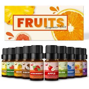 양초 및 비누 제조용 과일 향 오일, INWICOPH 프리미엄 에센셜 오일 5ml x 10 - 블루베리, 딸기, 망고, 블러드 오렌지, 가정용 에센셜 오일 디퓨저