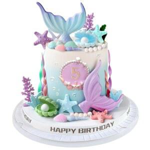 21pcs 인어 케이크 토퍼 - 해조류 껍질이 있는 인어 꼬리 케이크 장식 불가사리 산호 아래 생일 파티 장식용 바다 케이크 장식 (블루 퍼플)